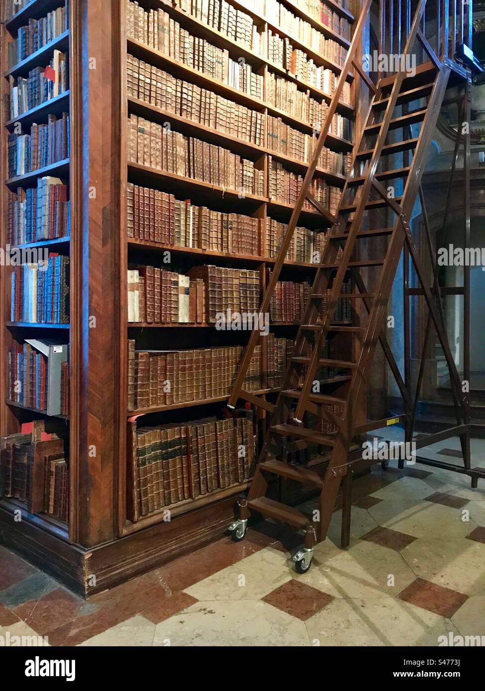 Bookcase and rolling ladder in the Austrian National Library, Vienna - Smartphone Captured Stock Image Bookcase and rolling ladder in the Austrian National Library, Vienna - Smartphone Captured Stock Image