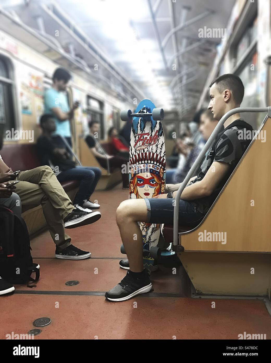 Traveling by subway train - Smartphone Captured Stock Image