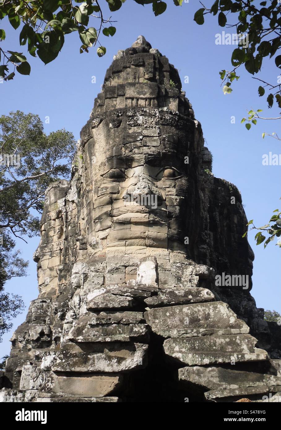 Face of Bayon Temple, Cambodia - Smartphone Captured Stock Image