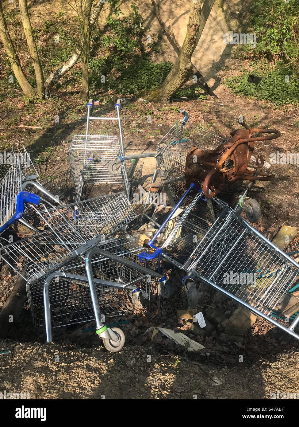 Abandoned Supermarket Trolleys, Hemsworth, West Yorkshire, UK Stock Photo