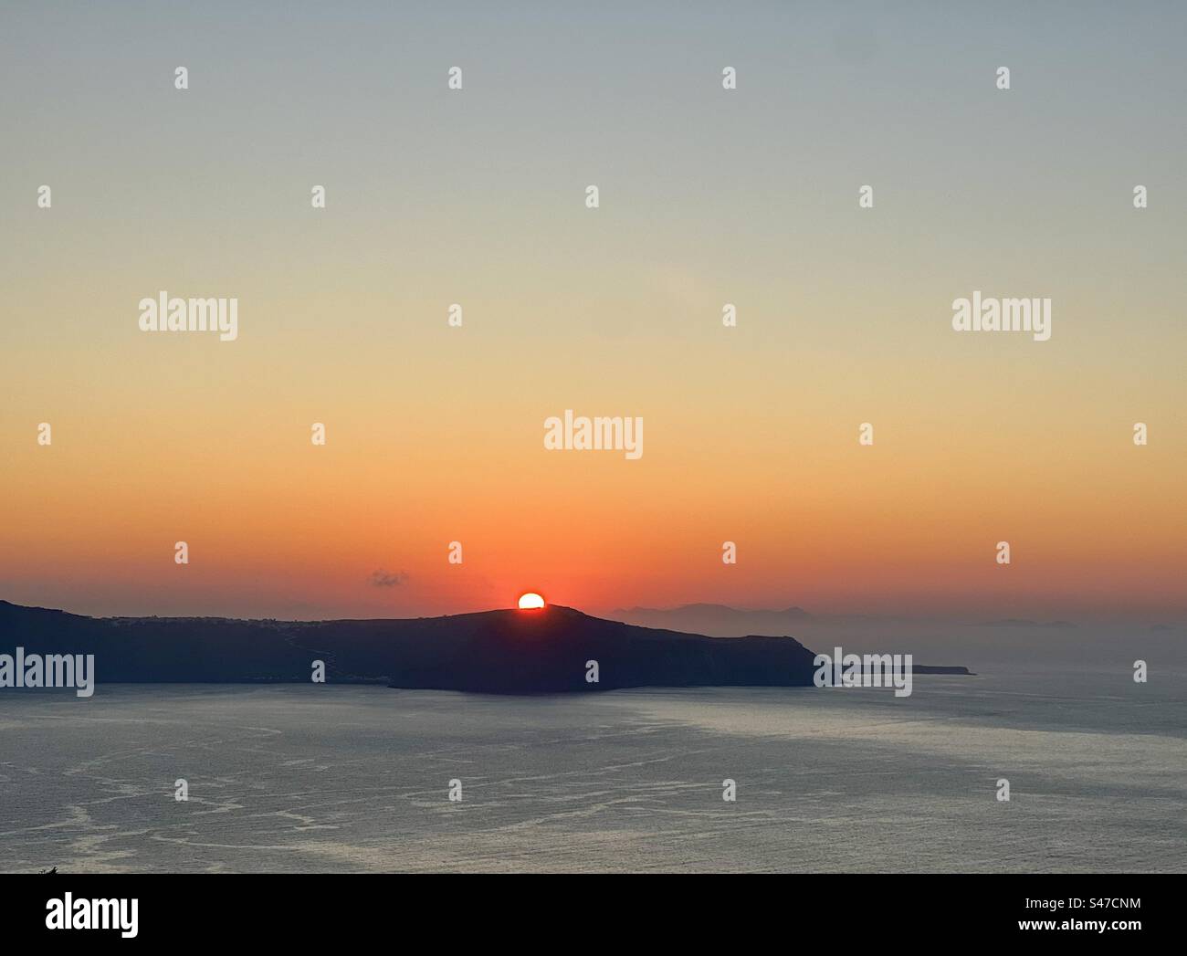 Sunset view from Fira, Santorini - Smartphone Captured Stock Image