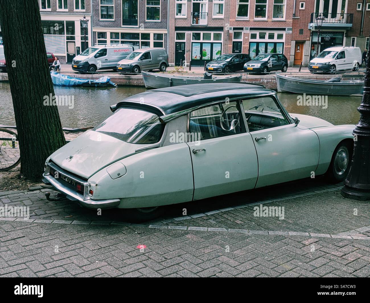 Blue Citroen DS II in the streets of Amsterdam Stock Photo