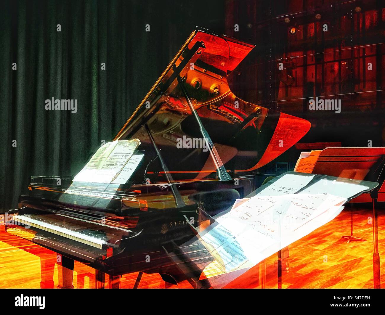 Steinway piano - double exposure Stock Photo