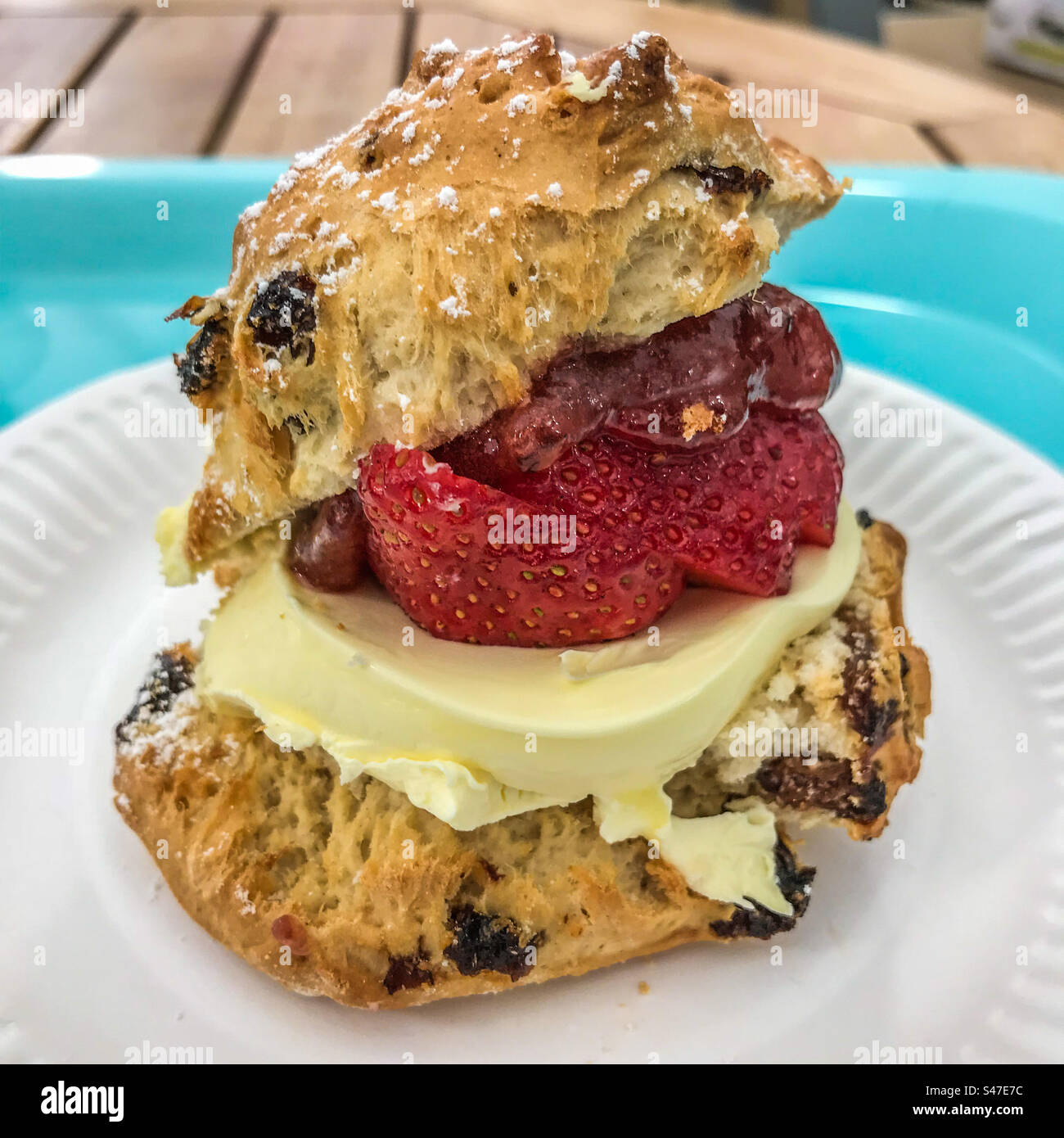 Scone with Cream and Jam - Smartphone Captured Stock Image