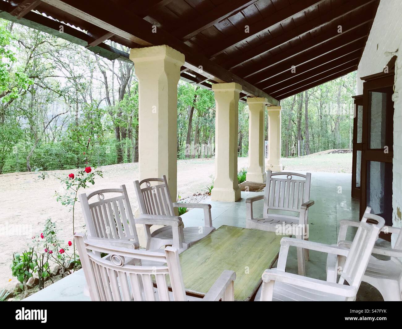 Outdoor breakfast, lunch, and dinner table at a hotel - Smartphone Captured Stock Image