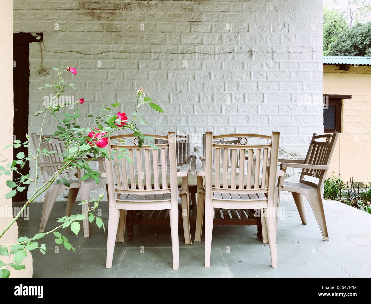 Outdoor breakfast, lunch, and dinner table at a hotel - Smartphone Captured Stock Image