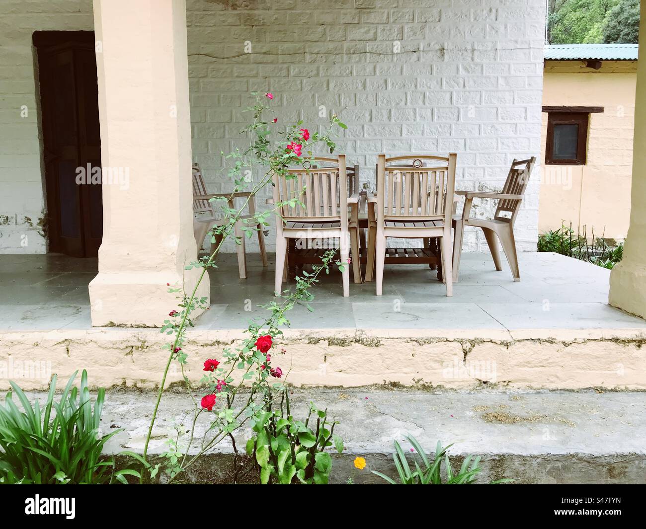 Outdoor breakfast, lunch, and dinner table at a hotel - Smartphone Captured Stock Image