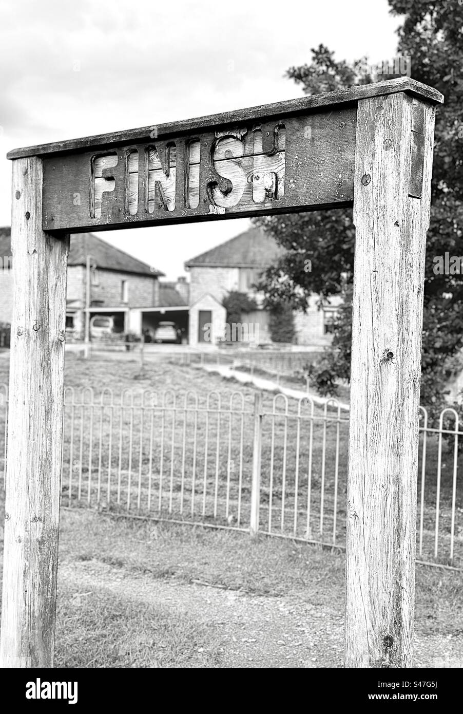 Finish line mark in wood - Smartphone Captured Stock Image