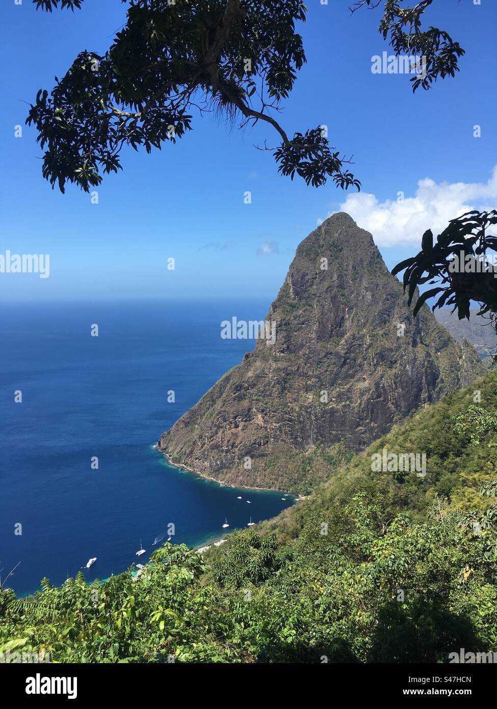 Elevated viewof Piton volcano in St Lucia Stock Photo Alamy