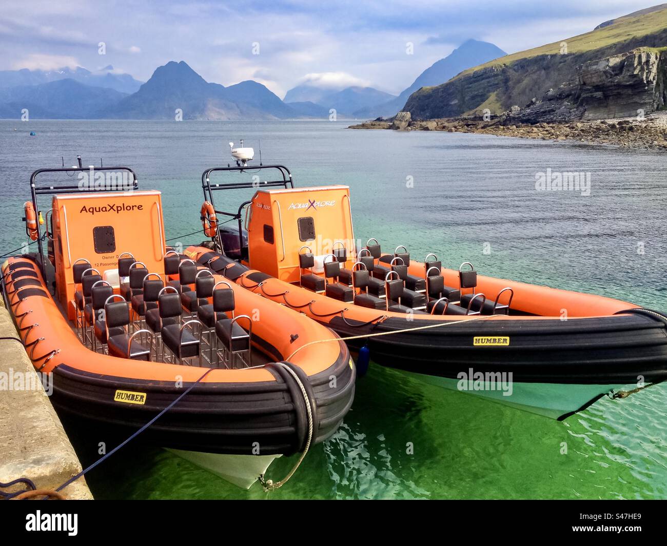 Rib boats docked at Elgol, Isle of Skye - Smartphone Captured Stock Image