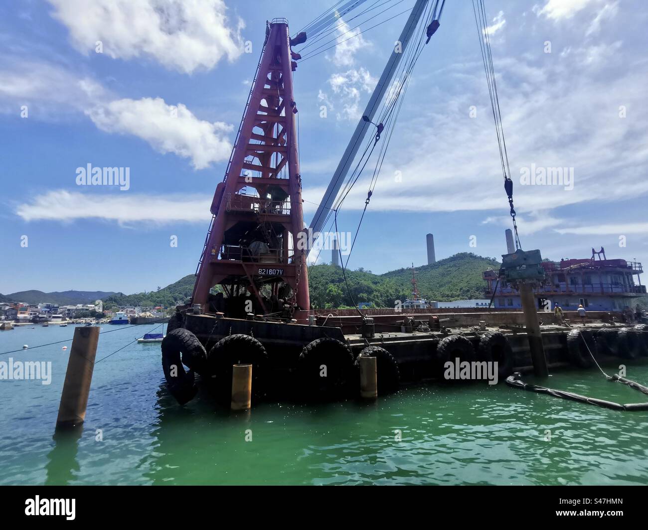 September 2023, Yung Shue Wan, Lamma Island, Hong Kong. Work on a new pier begins. - Smartphone Captured Stock Image