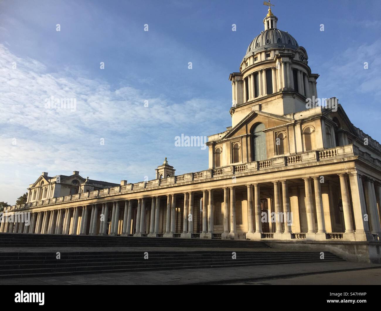 Painted chapel in the morning the old royal naval college Greenwich morning sun Stock Photo