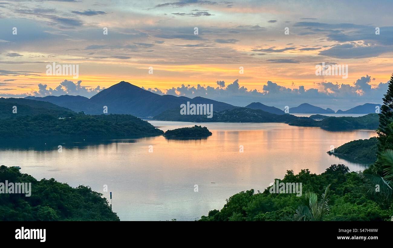 View over Bamboo Bay, Tsam Chuk Wan, in Sai Kung, Hong Kong. Stock Photo