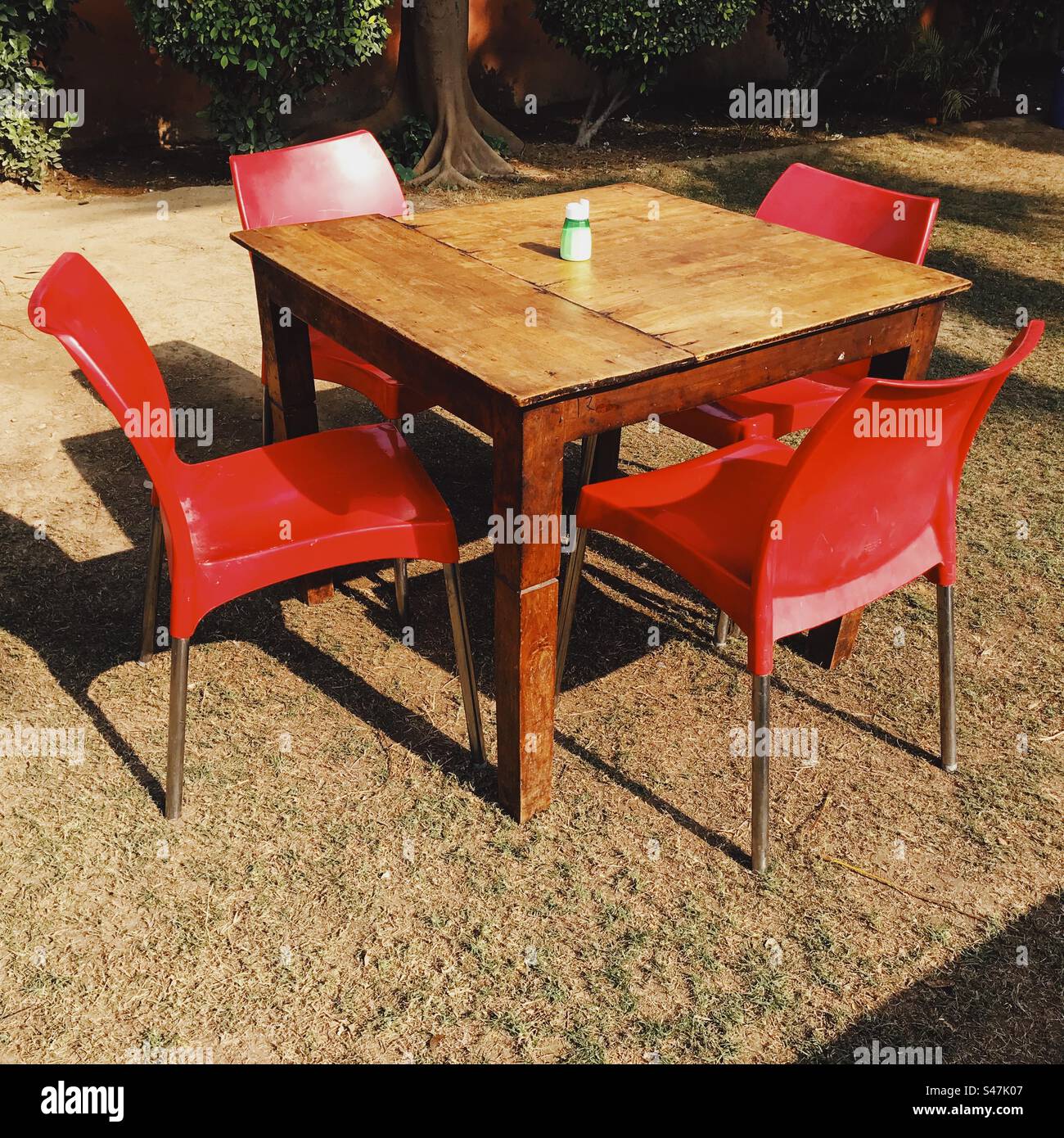 Table and chairs at a outdoor restaurant - Smartphone Captured Stock Image