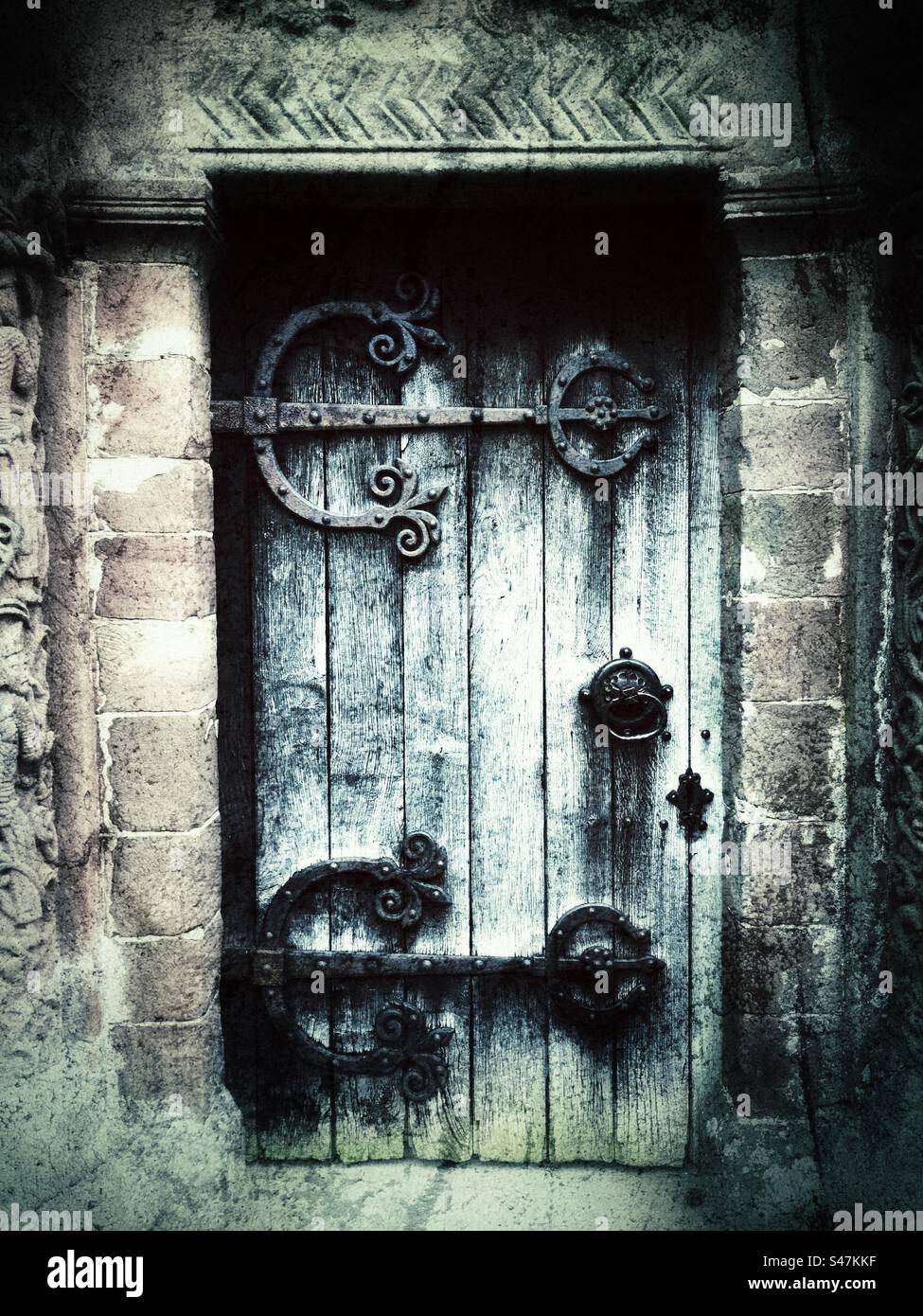 Kilpeck Herefordshire UK ancient church doorway - Smartphone Captured Stock Image