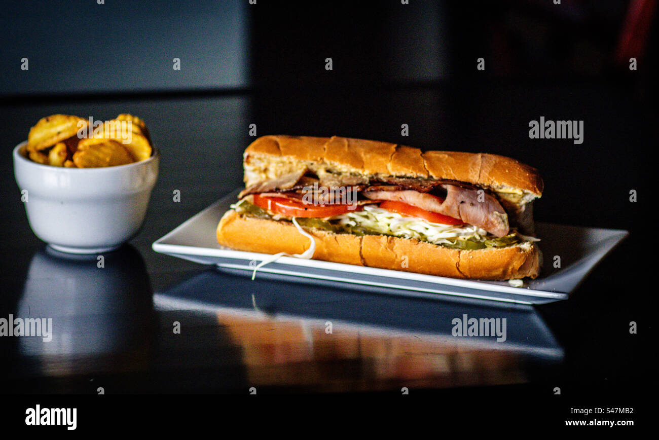 A real sandwich with real french fries! Stock Photo
