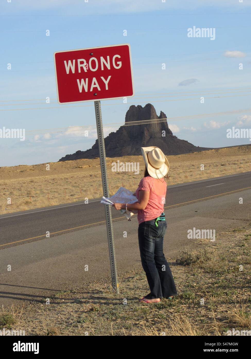 Wrong Way Sign - Smartphone Captured Stock Image