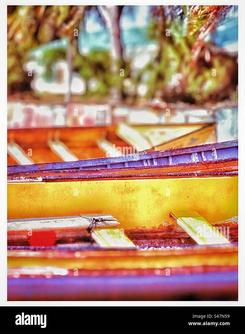 Colourful Jamaican fishing boats. - Smartphone Captured Stock Image
