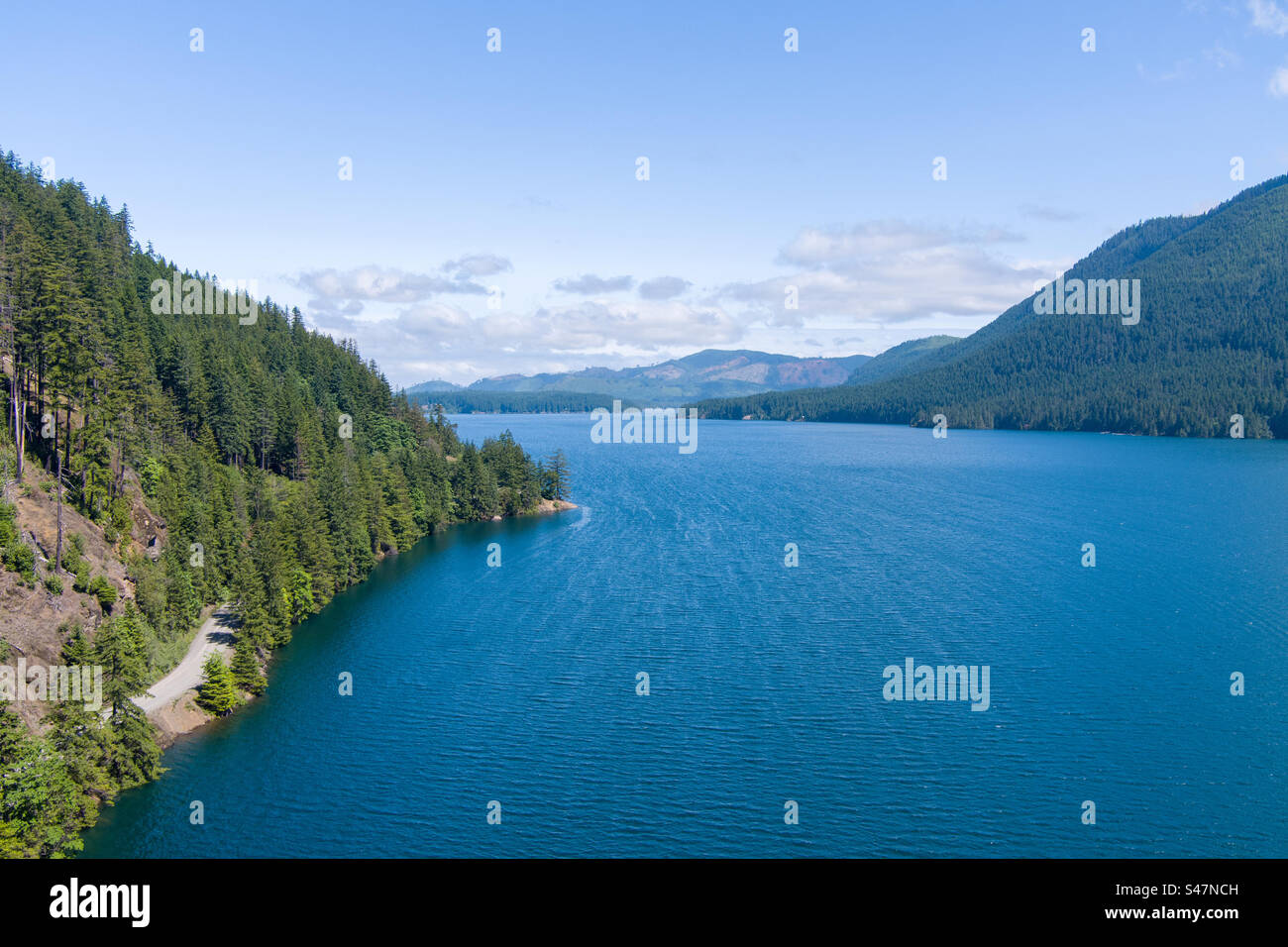 Aerial view of a lake in the Olympic Mountains of Washington state - Smartphone Captured Stock Image