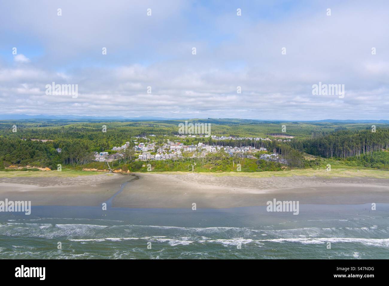 Aerial view of Pacific beach at Seabrook, Washington - Smartphone Captured Stock Image