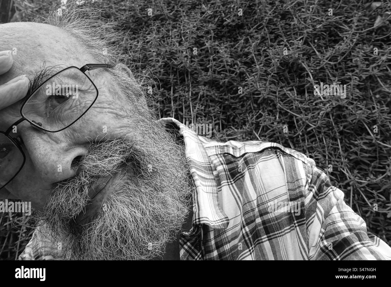 Monochrome Portrait of retired senior man Stock Photo