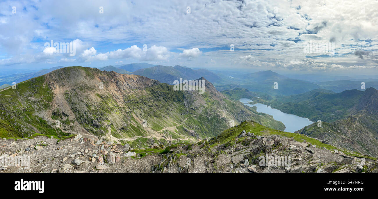 Walking up Pyg Track, Yr Wyddfa (Snowdon) highest mountain in Wales, Gwynedd, Wales - Smartphone Captured Stock Image