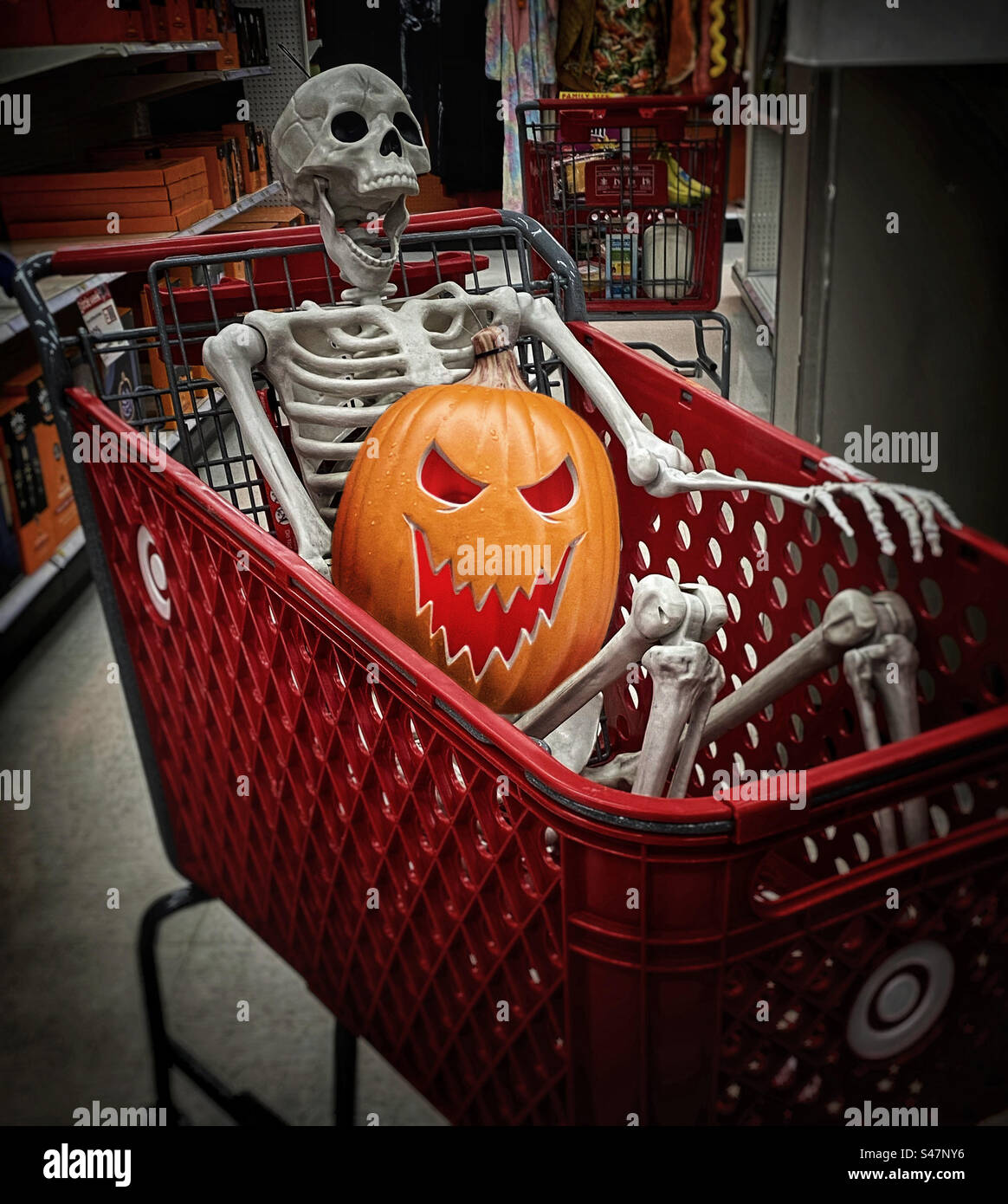 Halloween decorations in a shopping cart at a department store Stock Photo