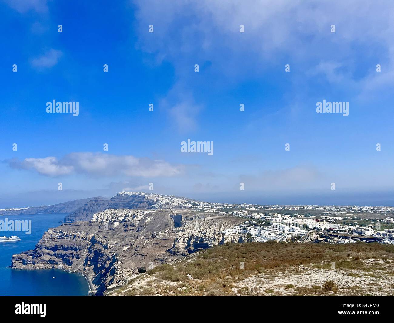 View from the cliffs of Pyrgos, Santorini island - Smartphone Captured Stock Image