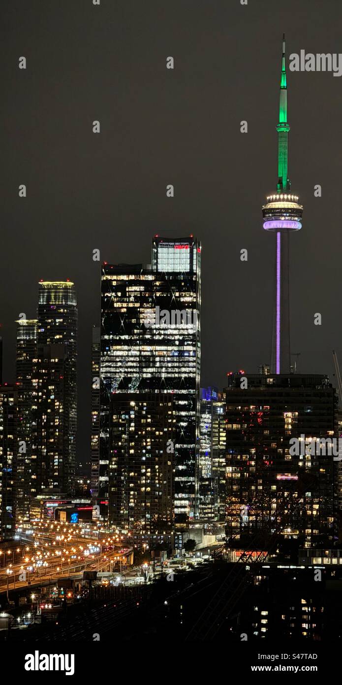 Toronto skyline at night in portrait Stock Photo