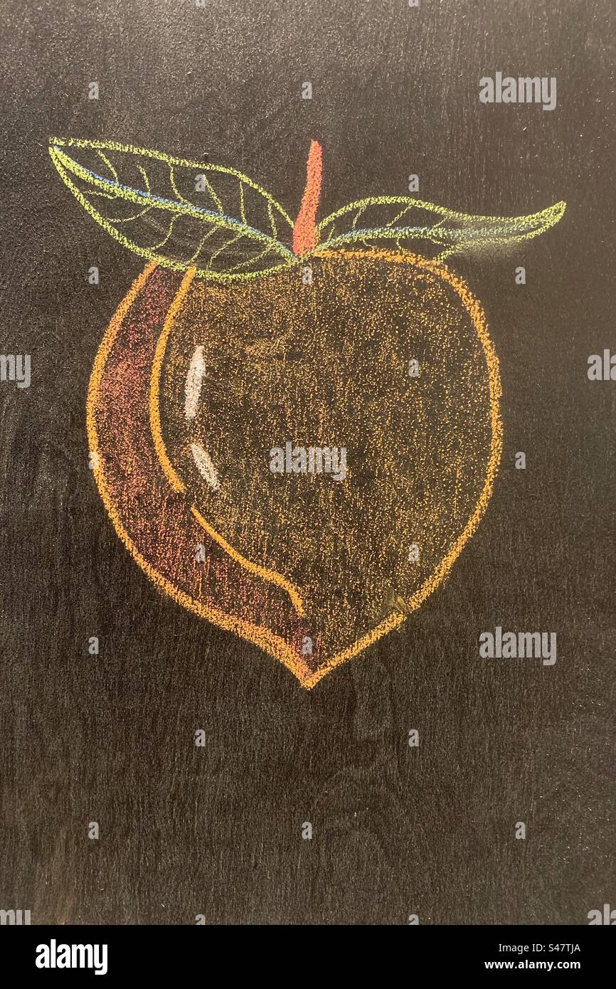 A cute chalk drawing of a peach fruit. - Smartphone Captured Stock Image