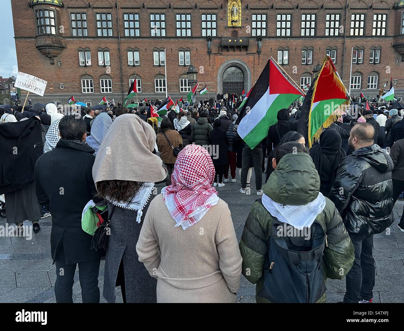 Pro-Palestinian protest at the City Hall Square in Copenhagen, Denmark on October 14 - Smartphone Captured Stock Image