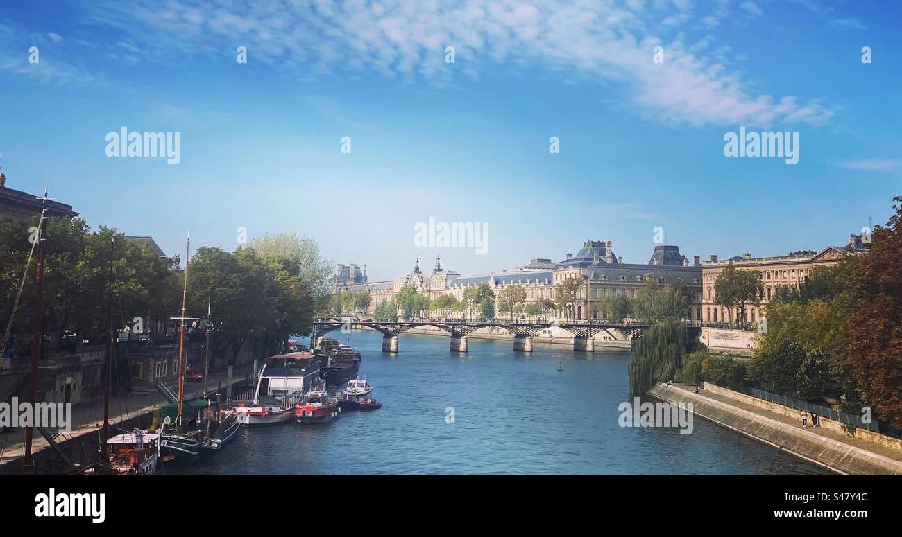 View looking down the Seine in Paris France - Smartphone Captured Stock Image