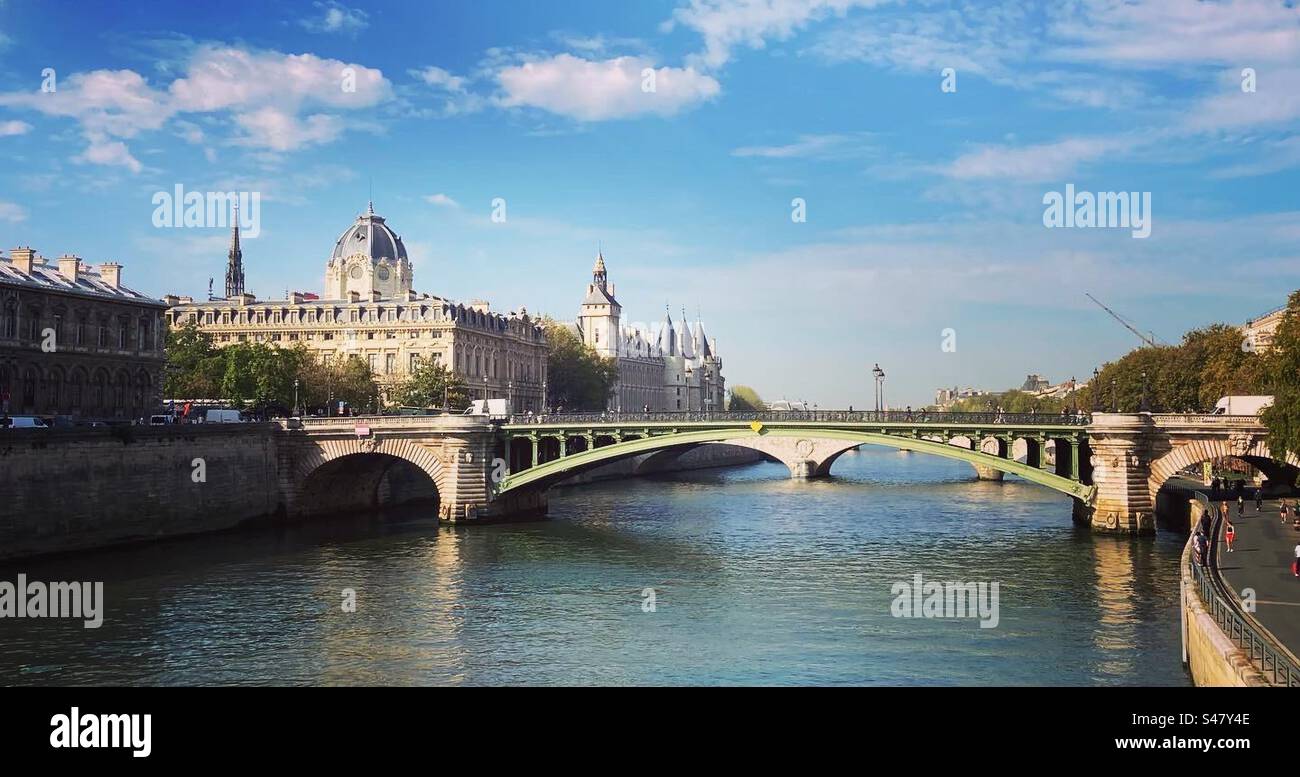 View looking down the Seine in Paris France - Smartphone Captured Stock Image