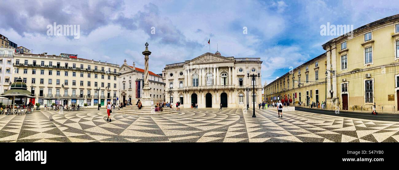 Magnificent tiled square in Lisbon Portugal - Smartphone Captured Stock Image
