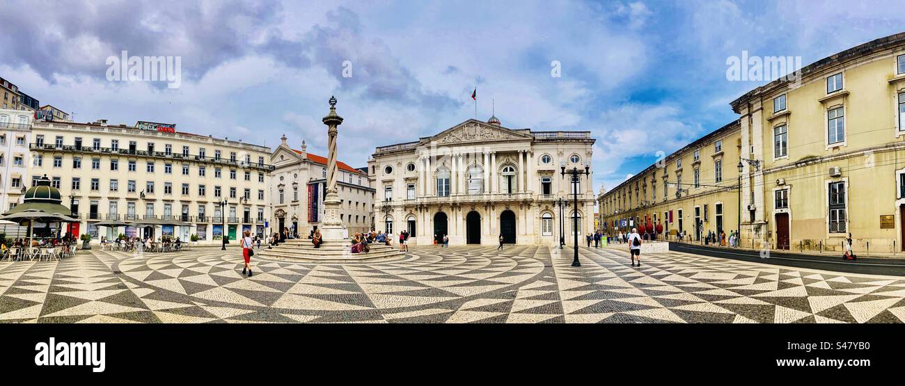 Magnificent tiled square in Lisbon Portugal Stock Photo