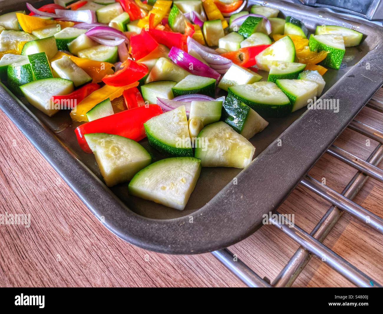 Raw vegetables on a roasting tray - Smartphone Captured Stock Image