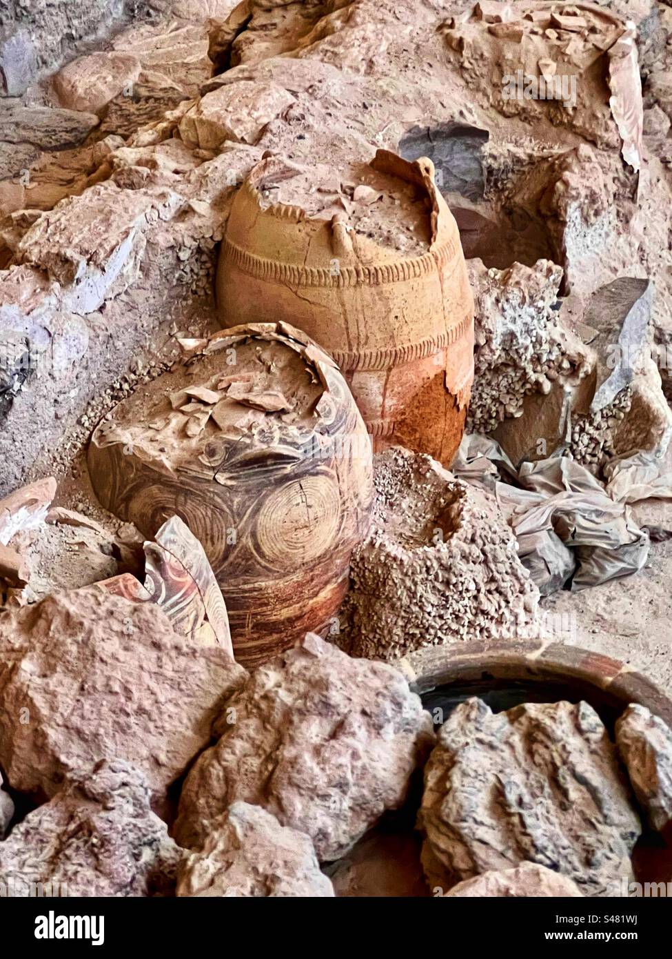 Ruins of the ancient city Akrotiri village on Santorini. - Smartphone Captured Stock Image