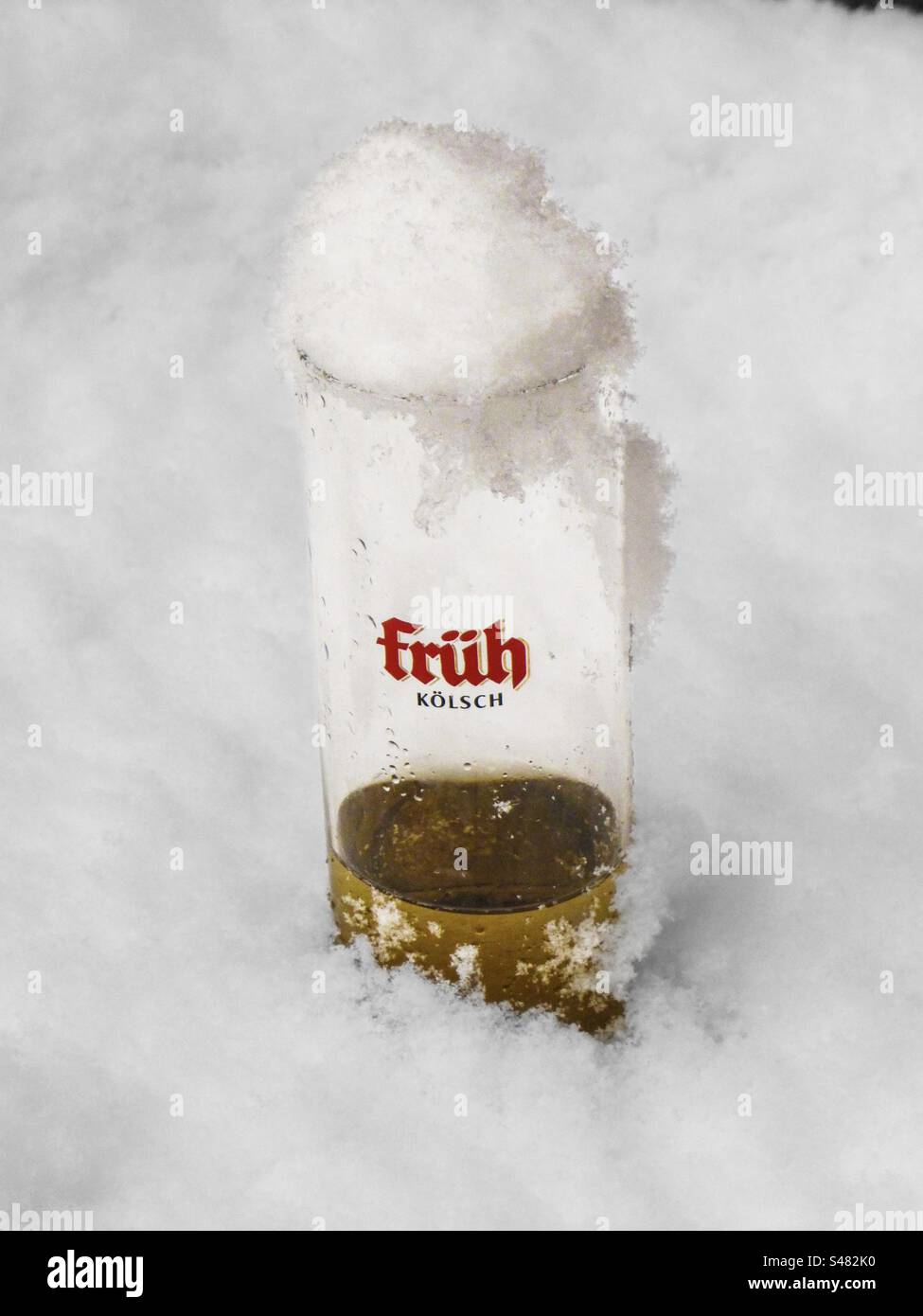 German Beer in the Snow Stock Photo