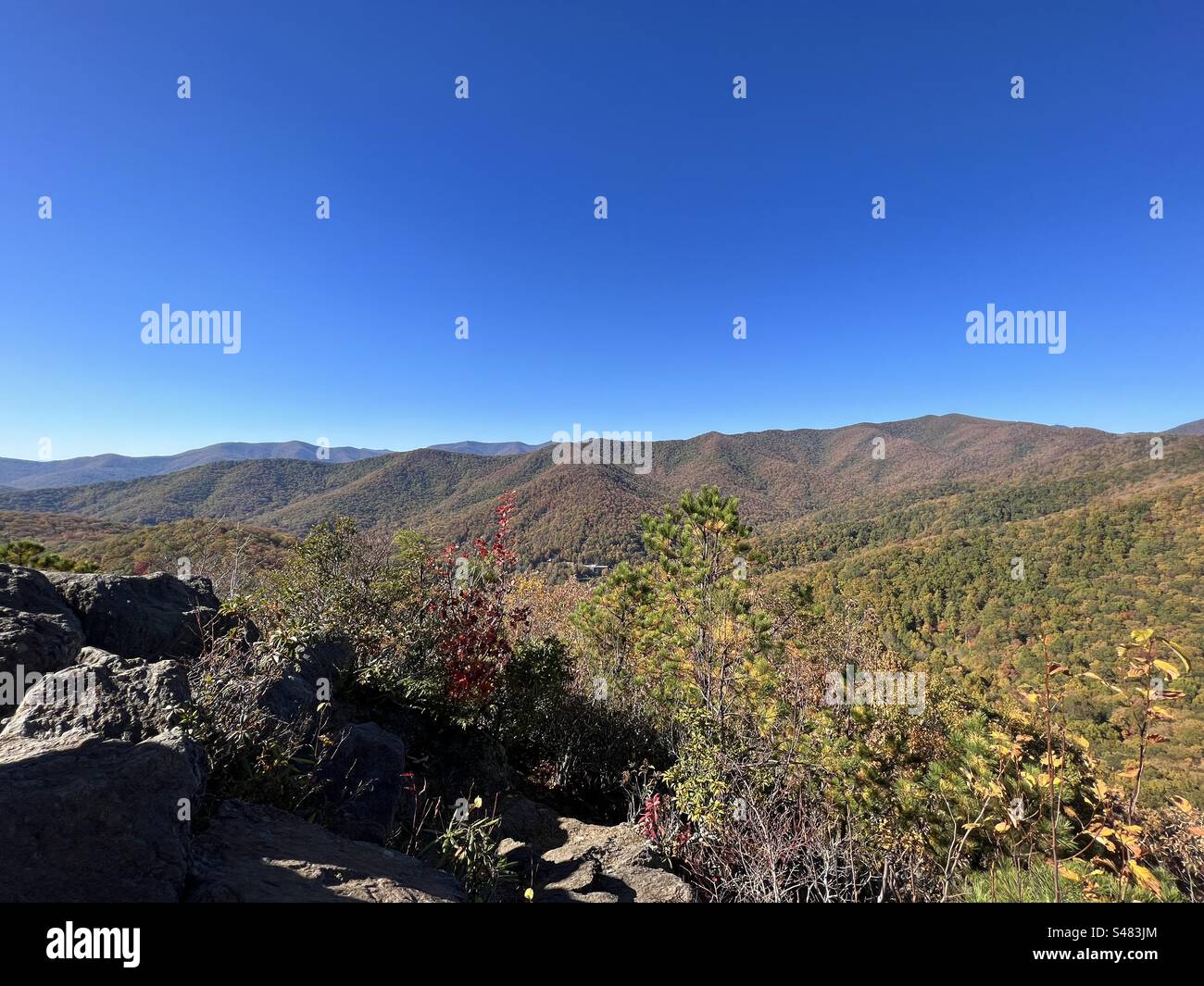 Long range Mountain View with fall foliage in western North Carolina