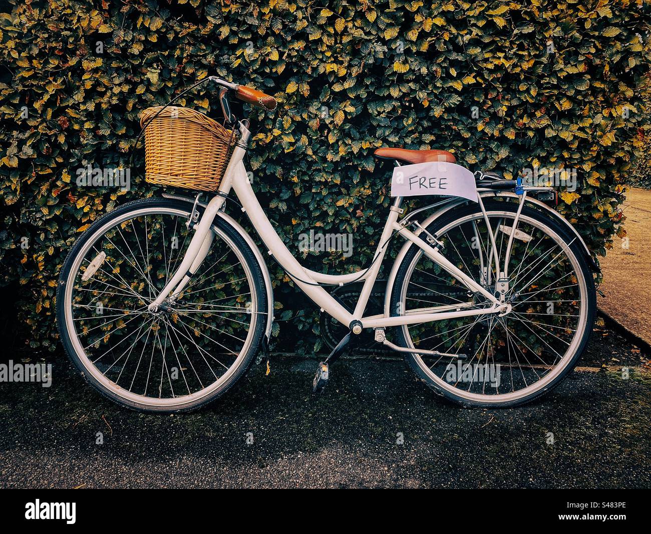 Old fashioned bike bicycle offered for free freecycle freecycling recycling Stock Photo
