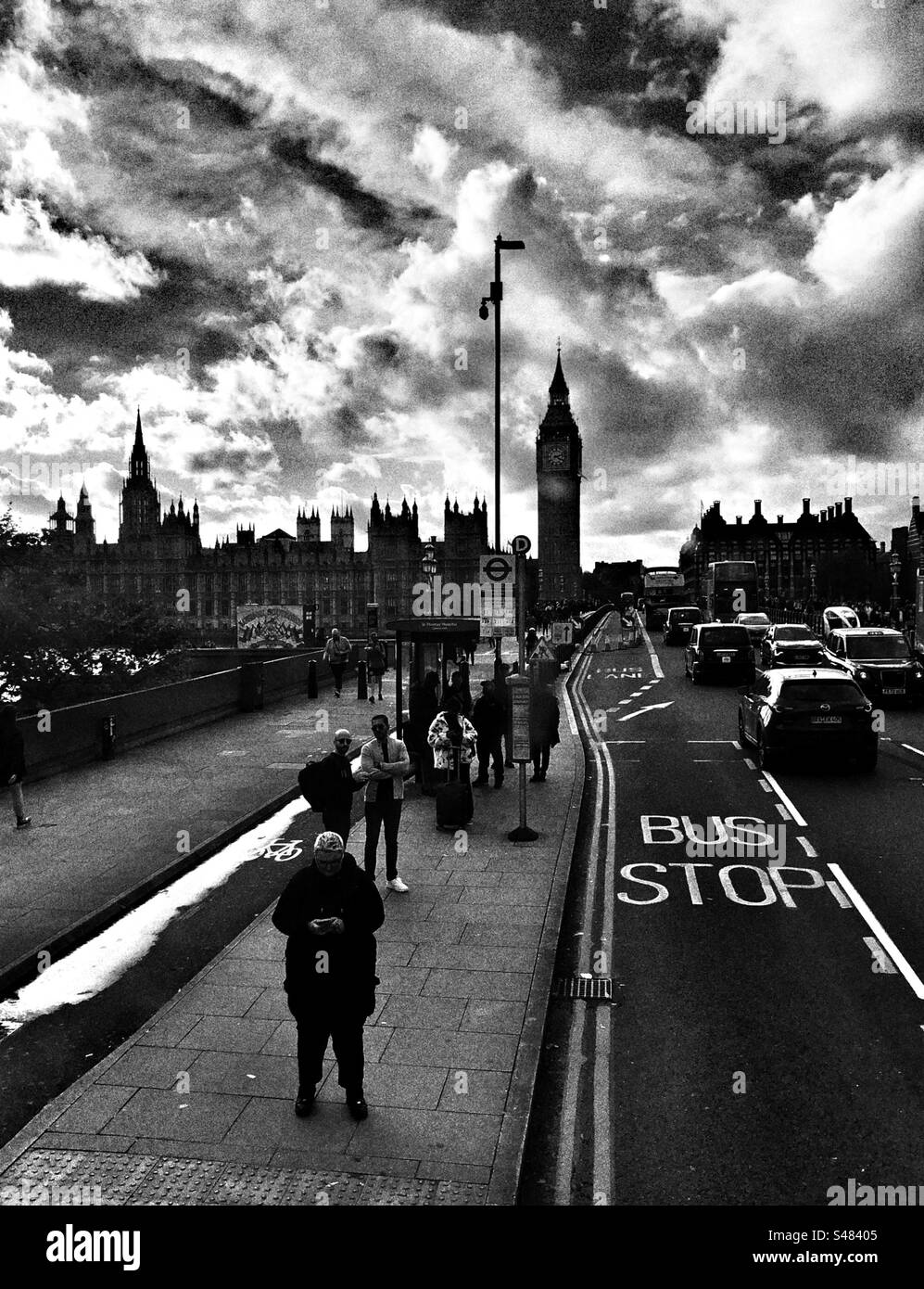 Silhouette of the Houses of Parliament and iconic big  Ben photographed from Westminster bridge - Smartphone Captured Stock Image
