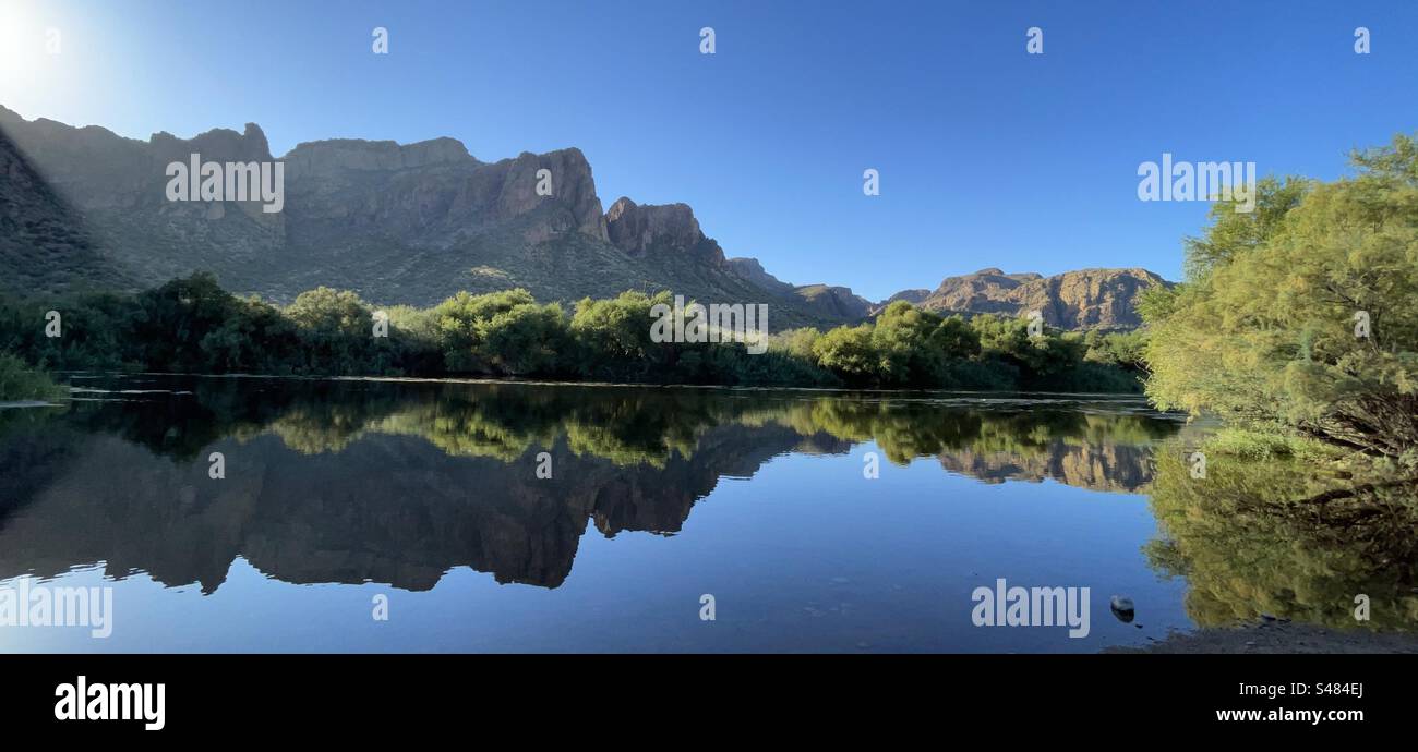 Salt River reflections, Superstition Mountains, fall golden colors