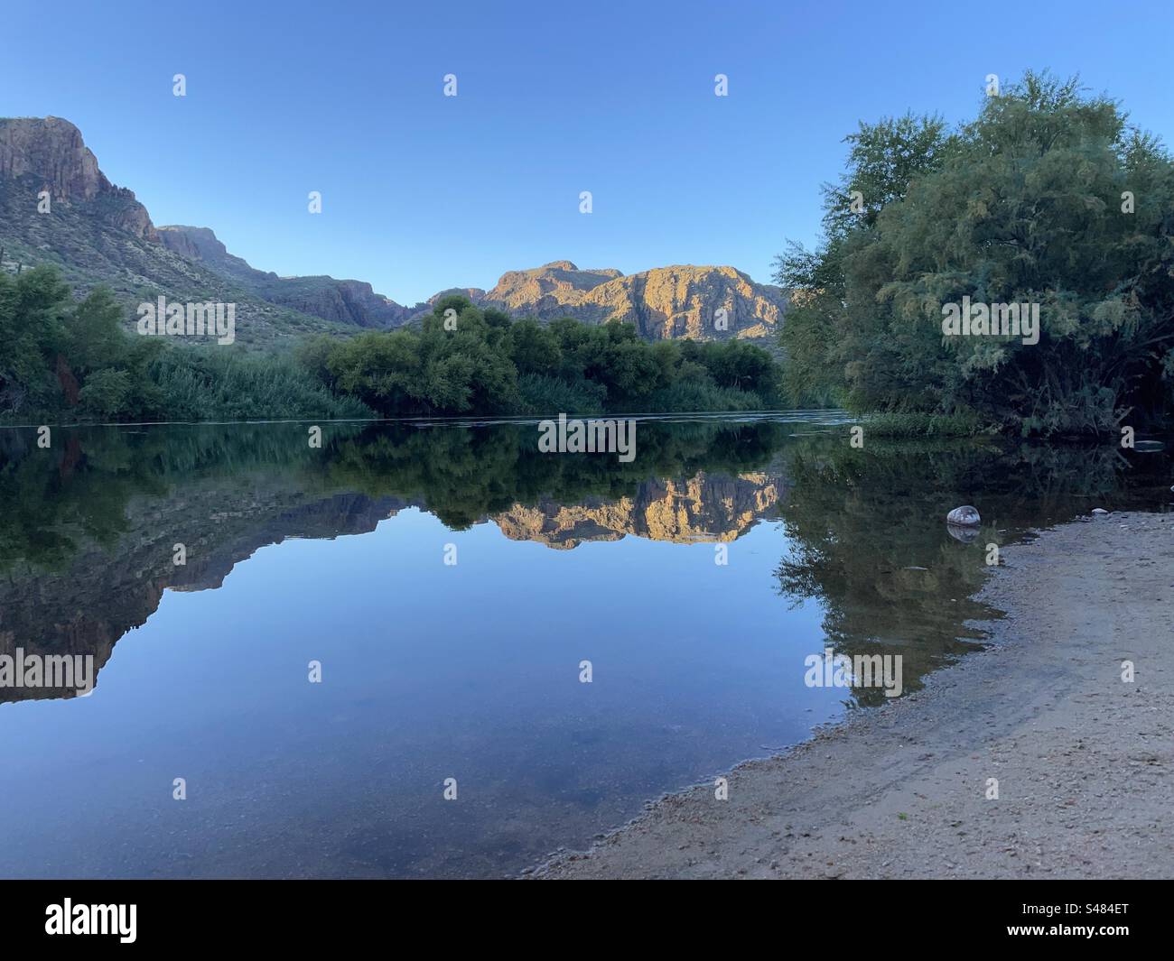 Salt River reflections, Superstition Mountains, fall golden colors