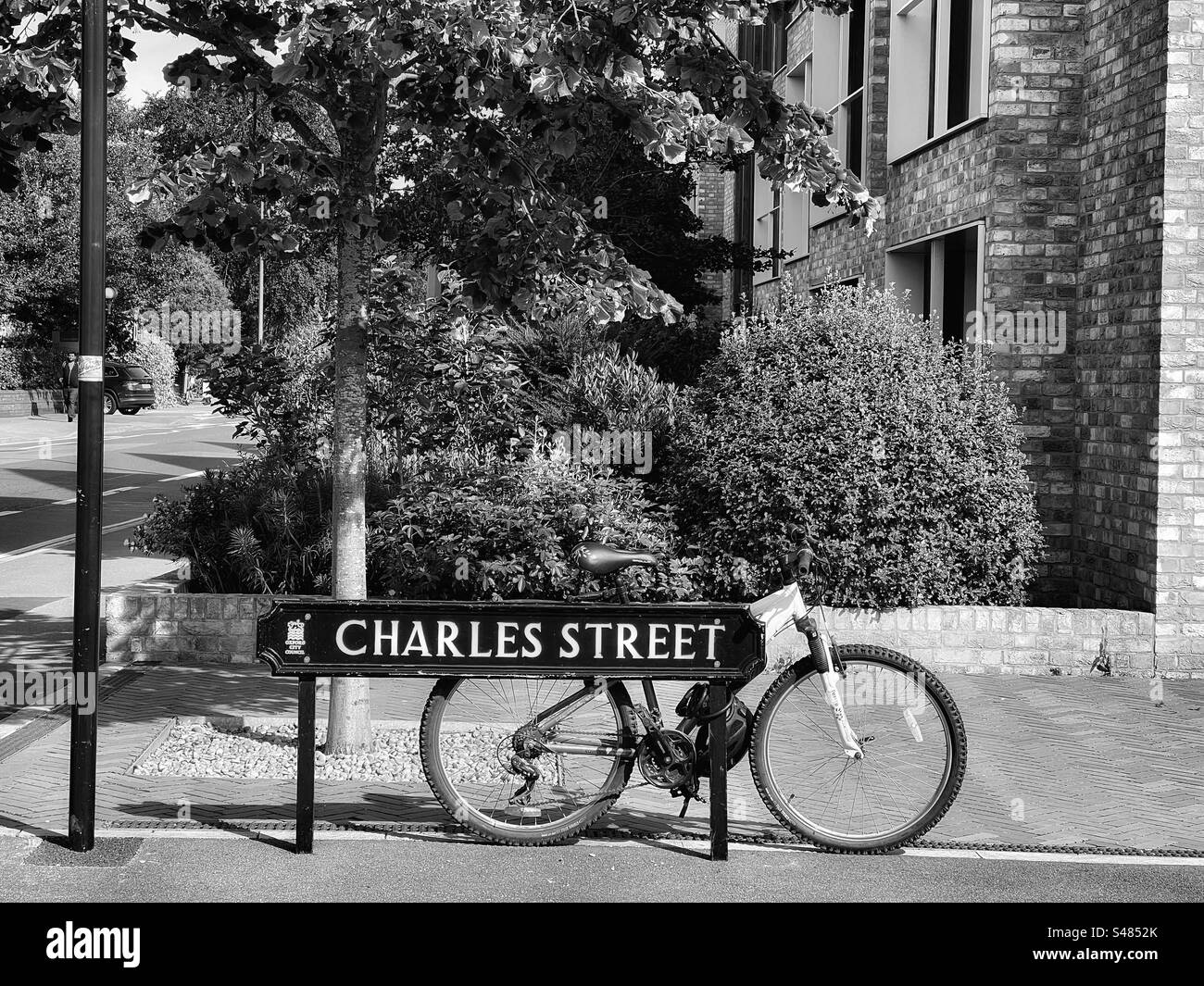 Bicycle and street name Stock Photo Alamy