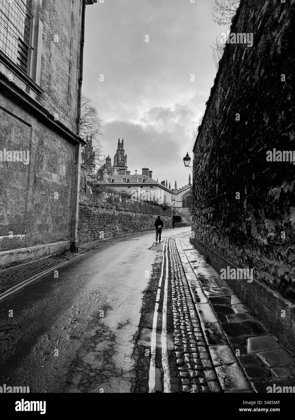 Queens Lane Oxford UK in a rainy day Stock Photo