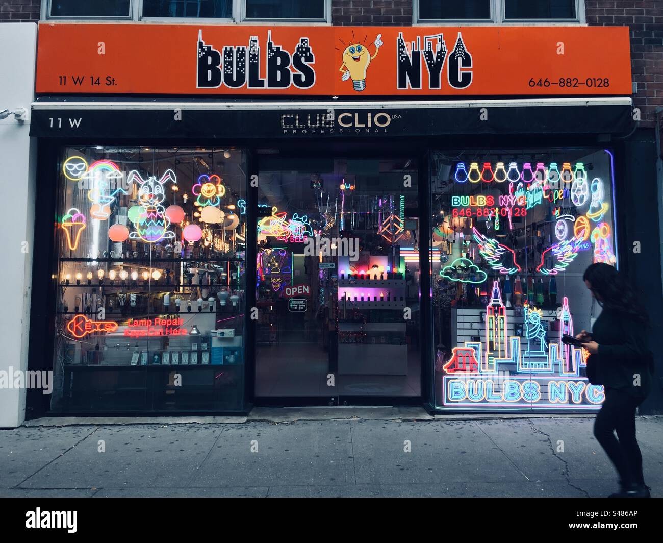 Storefront of Bulbs NYC a lighting shop on W.14th Street in Manhattan New York City - Smartphone Captured Stock Image