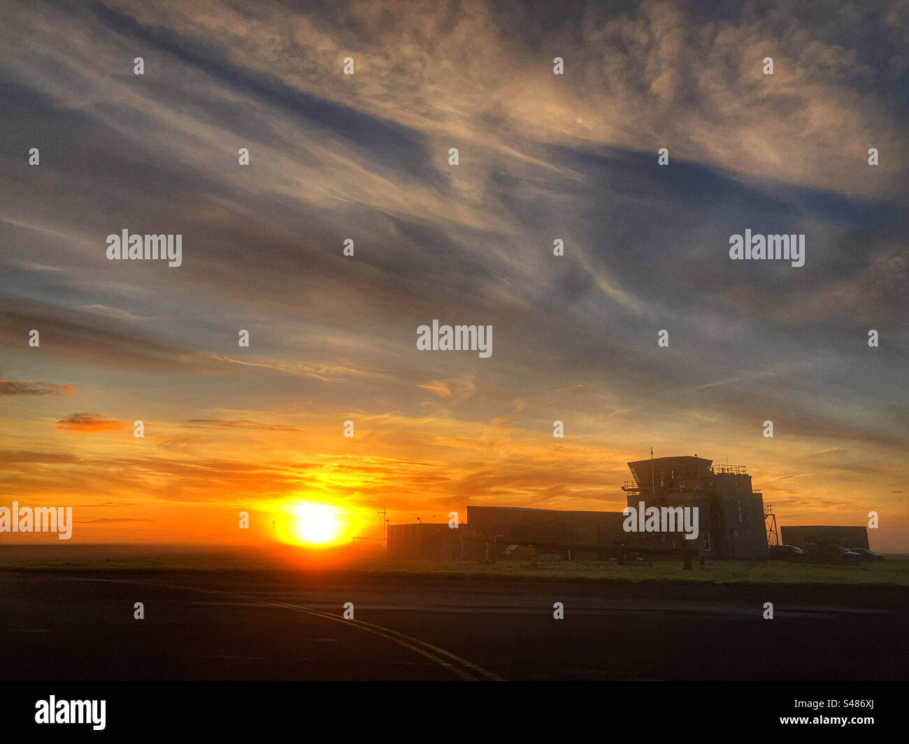 Sunrise at Air Traffic Control RAF Topcliffe North Yorkshire - Smartphone Captured Stock Image