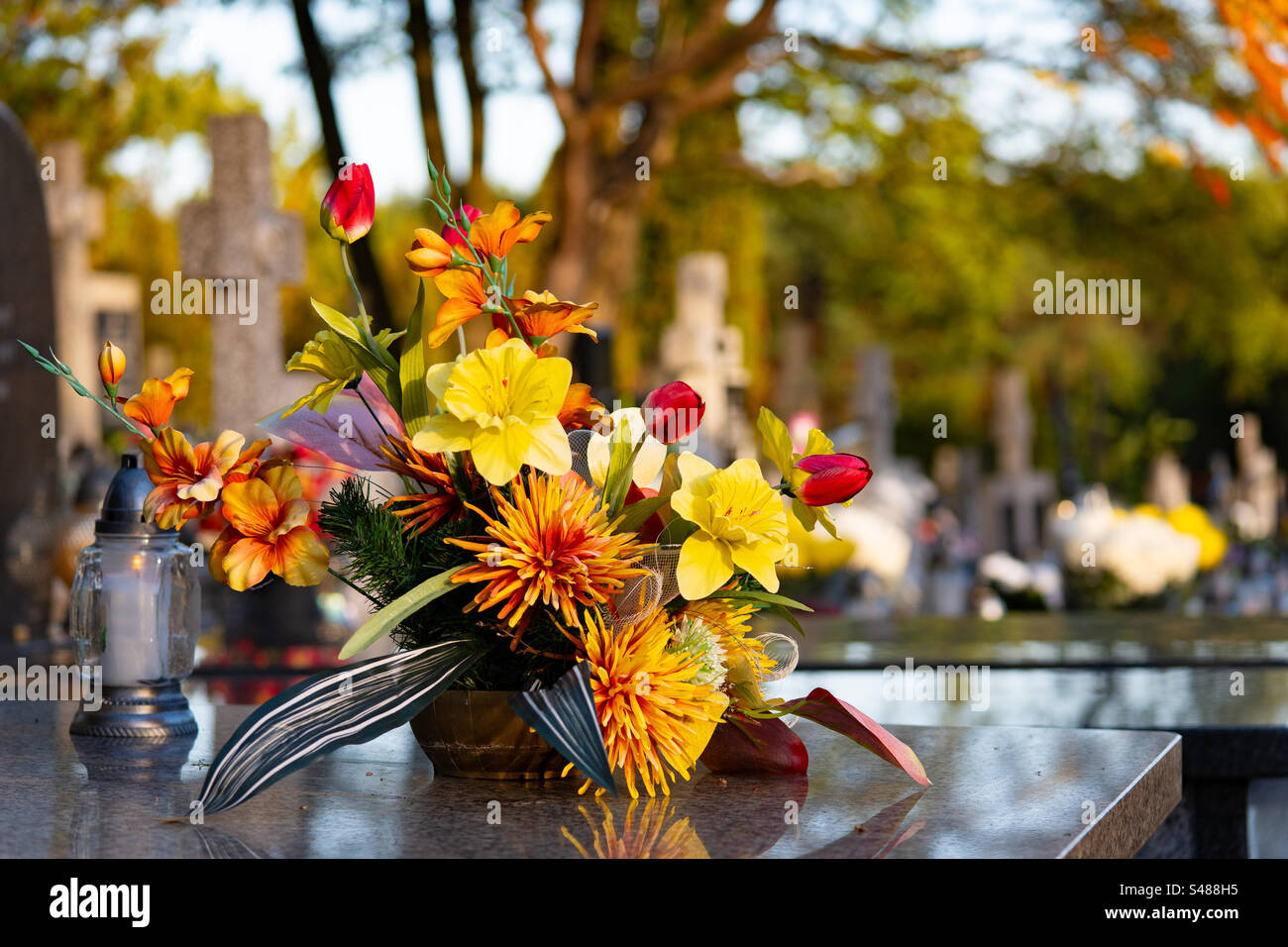 Flowers on graveyard - Smartphone Captured Stock Image