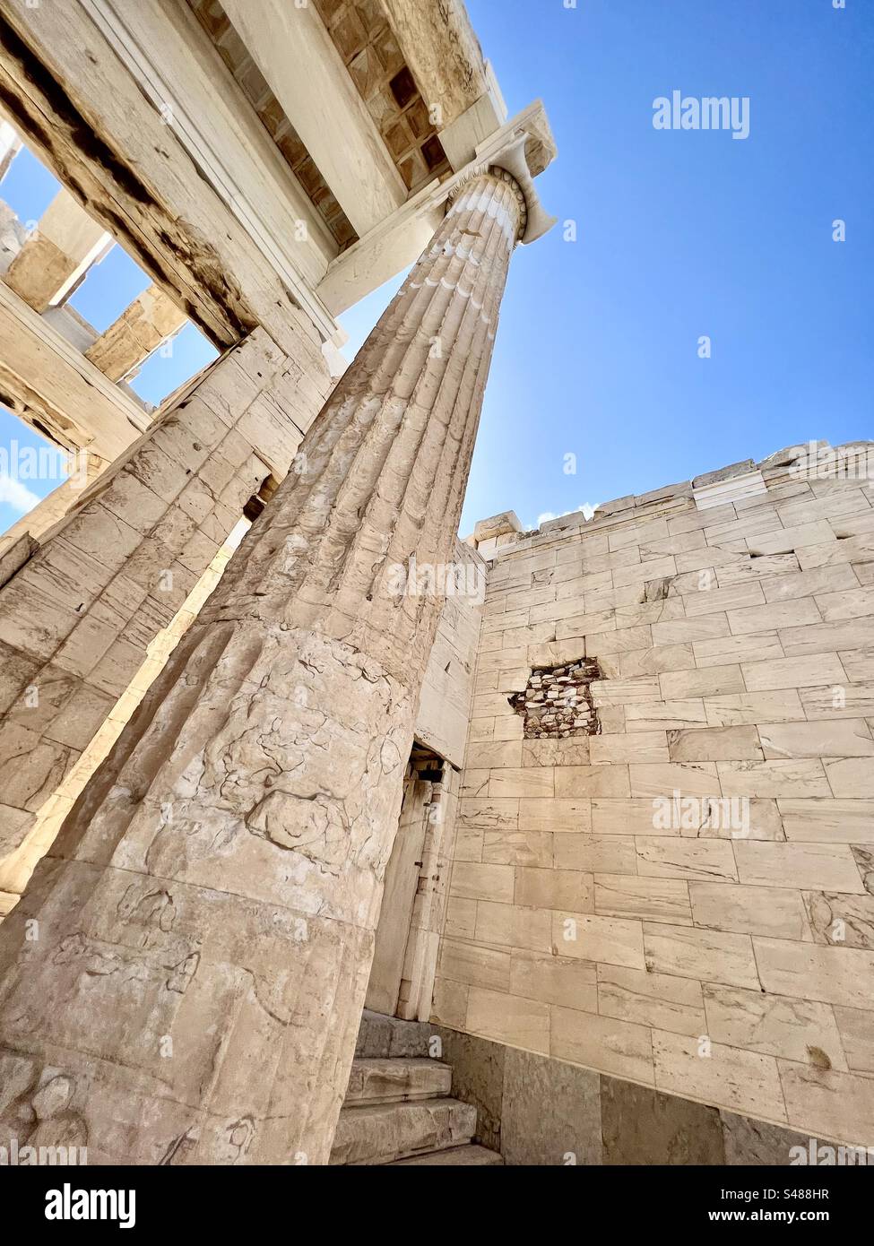 Entering through the Propylaea at the ancient Acropolis of Athens - Smartphone Captured Stock Image