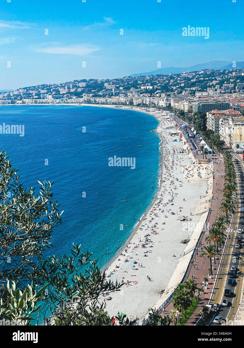 Areal view of the beaches of Nice, France on a sunny day. Stock Photo